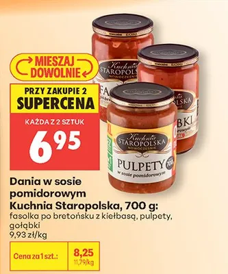 Fasolka po bretońsku z kiełbasą w sosie pomidorowym Kuchnia Staropolska promocja w Biedronka