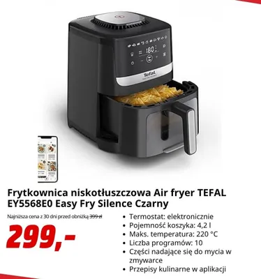 Frytkownica niskotłuszczowa Air fryer Tefal Easy Fry Silence Czarny promocja w Media Markt