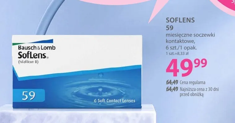 Miesięczne soczewki kontaktowe Bausch & Lomb SofLens 59 promocja w Hebe