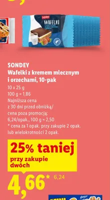 Wafelki z kremem mlecznym i orzechami Sondey 10-pak promocja w Lidl