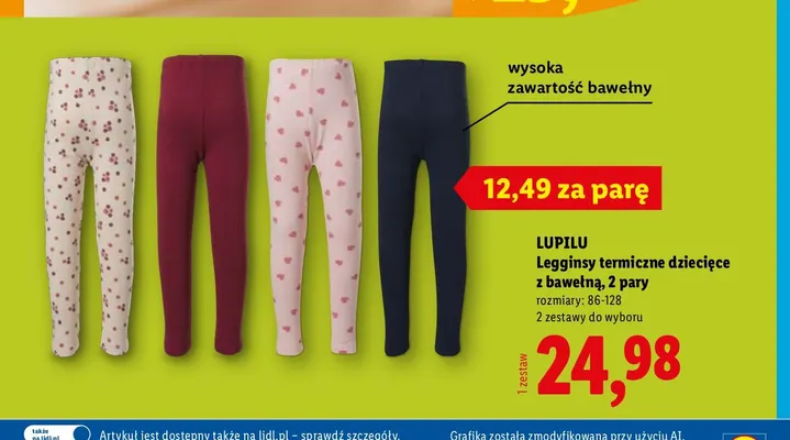 Legginsy termiczne dziecięce z bawełną 2-pak Lupilu promocja w Lidl