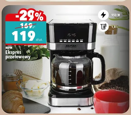 Ekspres przelewowy MPM 950W 1,8l promocja w Biedronka