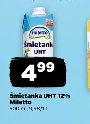 Śmietanka UHT 12% Miletto promocja w Netto