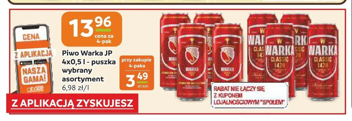 Piwo Warka Classic 4-pak promocja w Społem Częstochowa