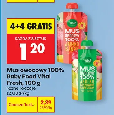 Mus owocowy 100% Baby Food Vital Fresh różne rodzaje 100g promocja w Biedronka
