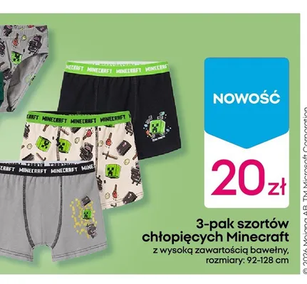 Szorty chłopięce Minecraft 3-pak promocja w Pepco