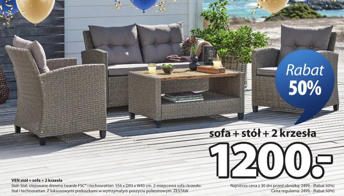 Zestaw mebli ogrodowych VEN - stół + sofa + 2 krzesła promocja w Jysk