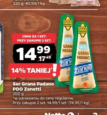 Ser Grana Padano PDO Zanetti promocja w Netto