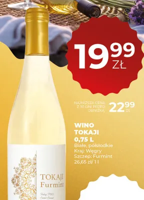 Wino białe półsłodkie Furmint promocja w Duży Ben