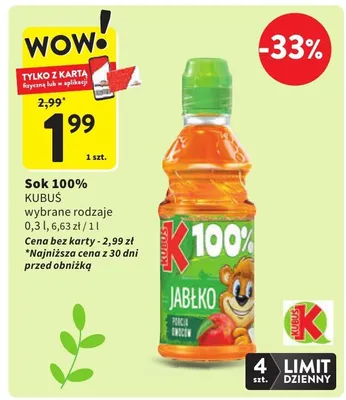 Sok 100% jabłko promocja w Intermarche