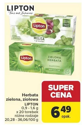 Herbata zielona, ziołowa Lipton promocja w Carrefour