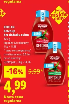 Ketchup bez dodatku cukru łagodny Kotlin promocja w Lidl