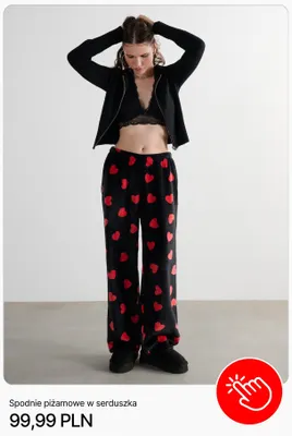 Spodnie piżamowe w serduszka Cropp promocja w Cropp