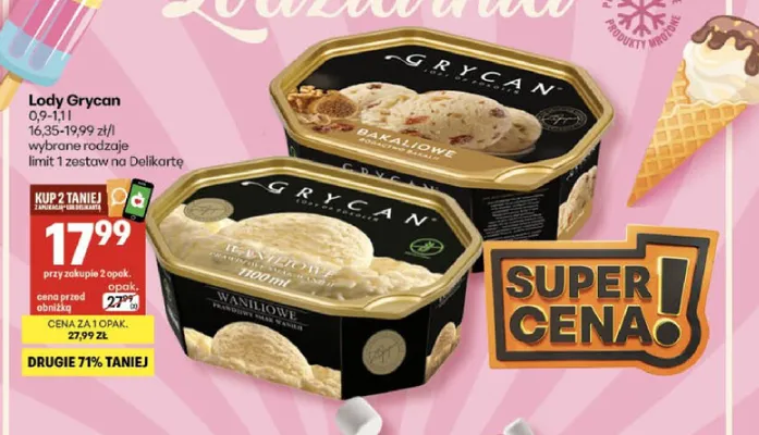 Lody Waniliowe Grycan promocja w Delikatesy Centrum