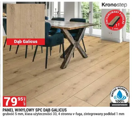 Panel winylowy SPC Dąb Galicus grubość 5mm klasa użyteczności 33 4 stronna v-fuga zintegrowany podkład 1mm promocja w Merkury Market