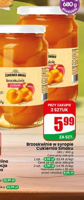 Brzoskwinie w syropie połówki Cukiernia Smaku promocja w Dino