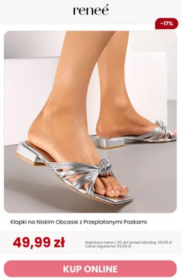 Klapki na niskim obcasie z przeplatanymi paskami Renee promocja w Renee