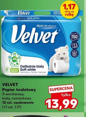 Papier toaletowy VELVET 3-warstwowy biały rumiankowy promocja w Kaufland