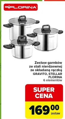 Zestaw garnków ze stali nierdzewnej ze składaną rączką Gravito, Stellar Florina promocja w Carrefour