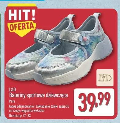 Baleriny sportowe dziewczęce L & D promocja w Aldi