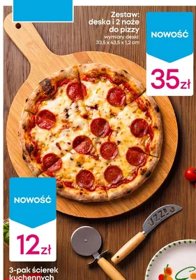 Zestaw: deska i 2 noże do pizzy wymiary deski: 33,5x43,5x1,2cm promocja w Pepco