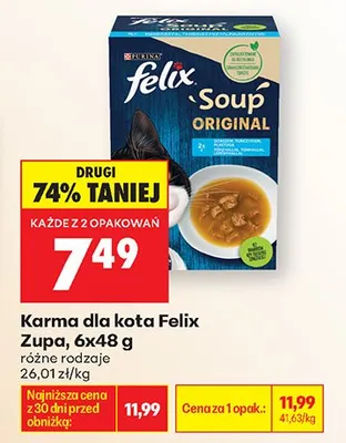 Karma dla kota Felix Zupa 6-pak 48g promocja w Biedronka