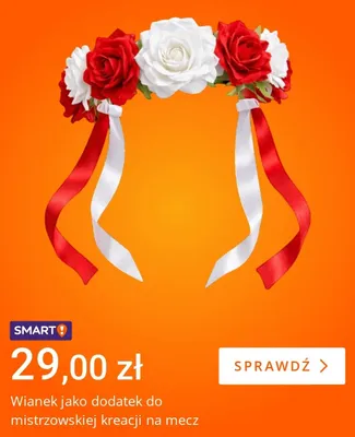Wianek jako dodatek do mistrzowskiej kreacji na mecz promocja w Allegro