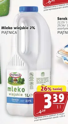 Mleko wiejskie Piątnica 2% promocja w Prim Market