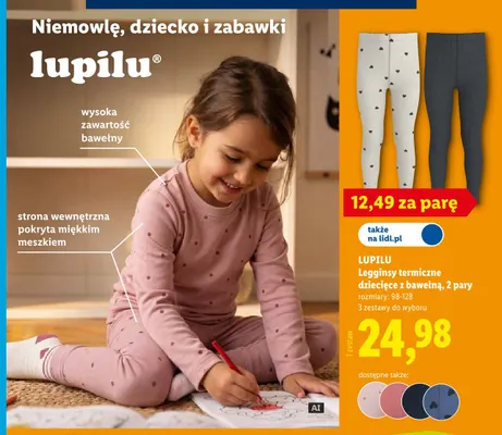Legginsy termiczne dziecięce z bawełną Lupilu 2-pak promocja w Lidl