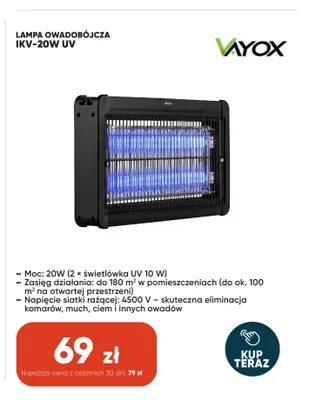 Lampa owadobójcza Vayox IKV-20W UV promocja w Max Elektro