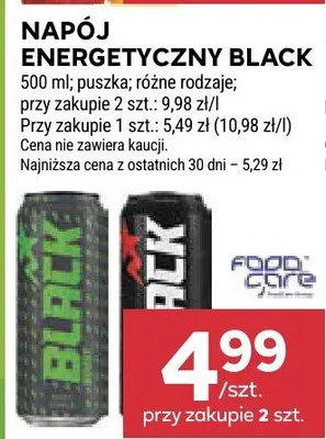 Napój energetyczny Black Food Care puszka promocja w Stokrotka