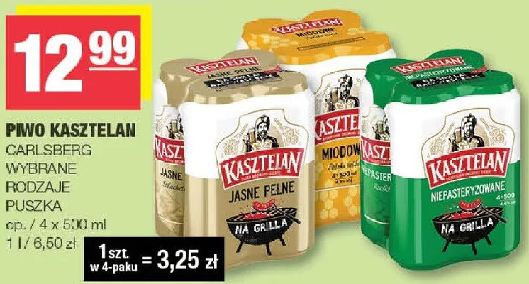 Piwo Kasztelan Carlsberg puszka 4-pak promocja w SPAR