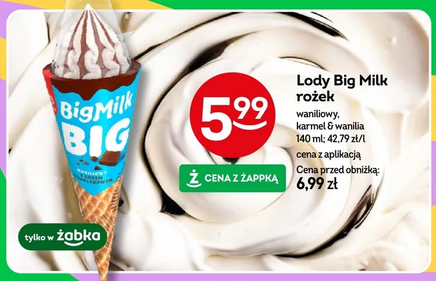 Lody Big Milk rożek waniliowy promocja w Żabka