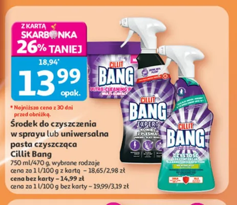 Środek do czyszczenia w sprayu lub uniwersalna pasta czyszcząca Cillit Bang promocja w Auchan