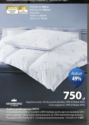 Kołdra z puchu gęsiego Beito 135x200 cm Kronborg promocja w Jysk