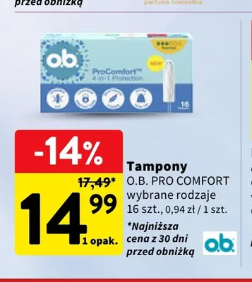 Tampony o.b. Pro Comfort promocja w Intermarche
