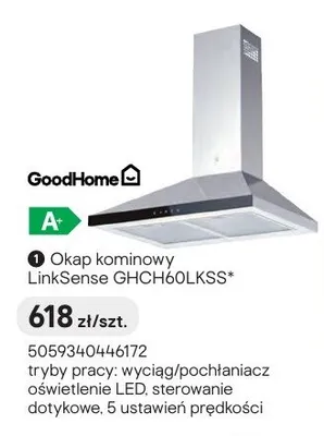 Okap kominowy GoodHome LinkSense GHCH60LKSS promocja w Castorama