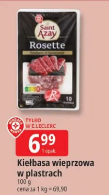 Kiełbasa wieprzowa w plastrach Saint Azay Rosette promocja w Leclerc