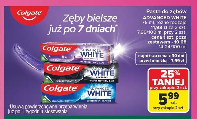 Pasta do zębów Colgate Advanced White promocja w Carrefour