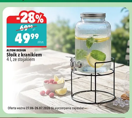 Słoik z kranikiem Altom Design 4 l ze stojakiem promocja w Biedronka