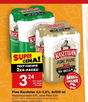 Piwo Kasztelan Niepasteryzowane 4-pak 500 ml promocja w Twój Market