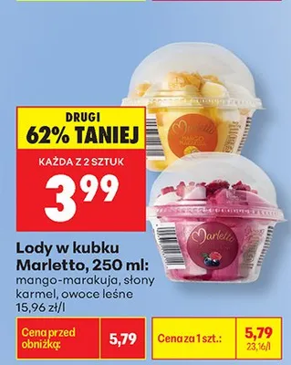 Lody w kubku Marletto mango-marakuja promocja w Biedronka