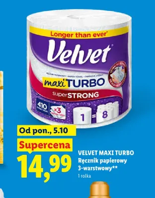 Ręcznik papierowy 3-warstwowy Velvet Maxi Turbo promocja w Lidl