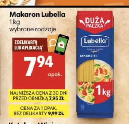 Makaron Lubella spaghetti promocja w Delikatesy Centrum