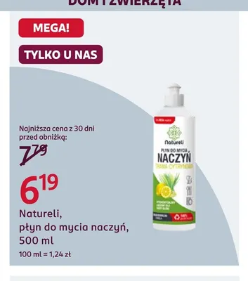 Płyn do mycia naczyń Natureli promocja w Rossmann