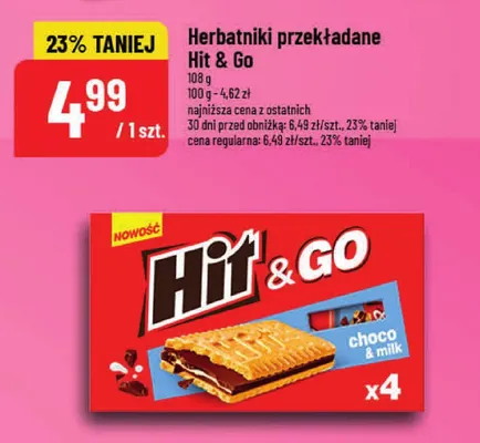 Herbatniki przekładane Hit & Go Choco & Milk 4-pak promocja w POLOmarket