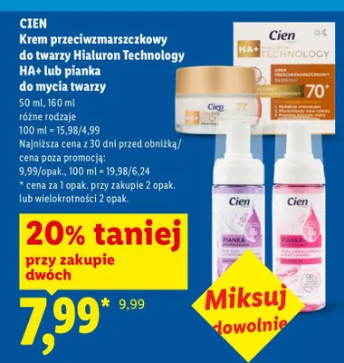 Krem przeciwzmarszczkowy do twarzy Cien Hialuron Technology HA+ promocja w Lidl