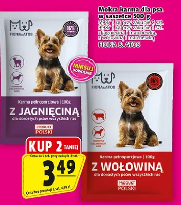 Mokra karma dla psa w saszetce z wołowiną i marchewką Fiona & Atos promocja w Prim Market