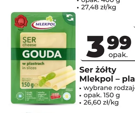 Ser żółty w plastrach Mlekpol promocja w Odido