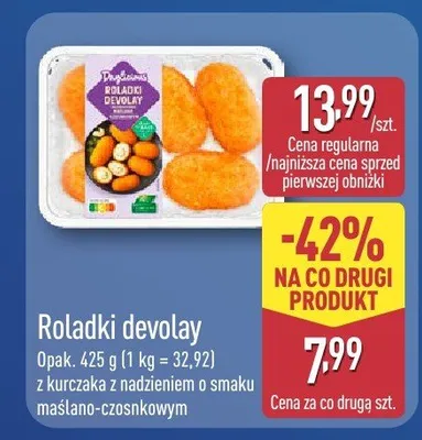 Roladki devolay z kurczaka z nadzieniem w smaku maślano-czosnkowym promocja w Aldi